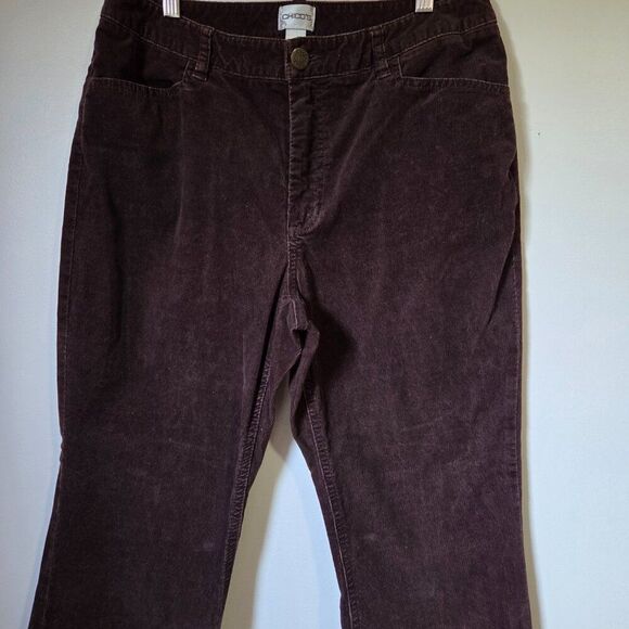 EUC CHICO'S BROWN CORDUROY SLIGHTLY FLARED PANTS SIZE 2 / WOMENS LARGE - Picture 3 of 16
